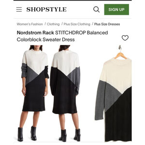 Women's Stitchdrop Colorblock Sweater Dress, L, Black & Beige